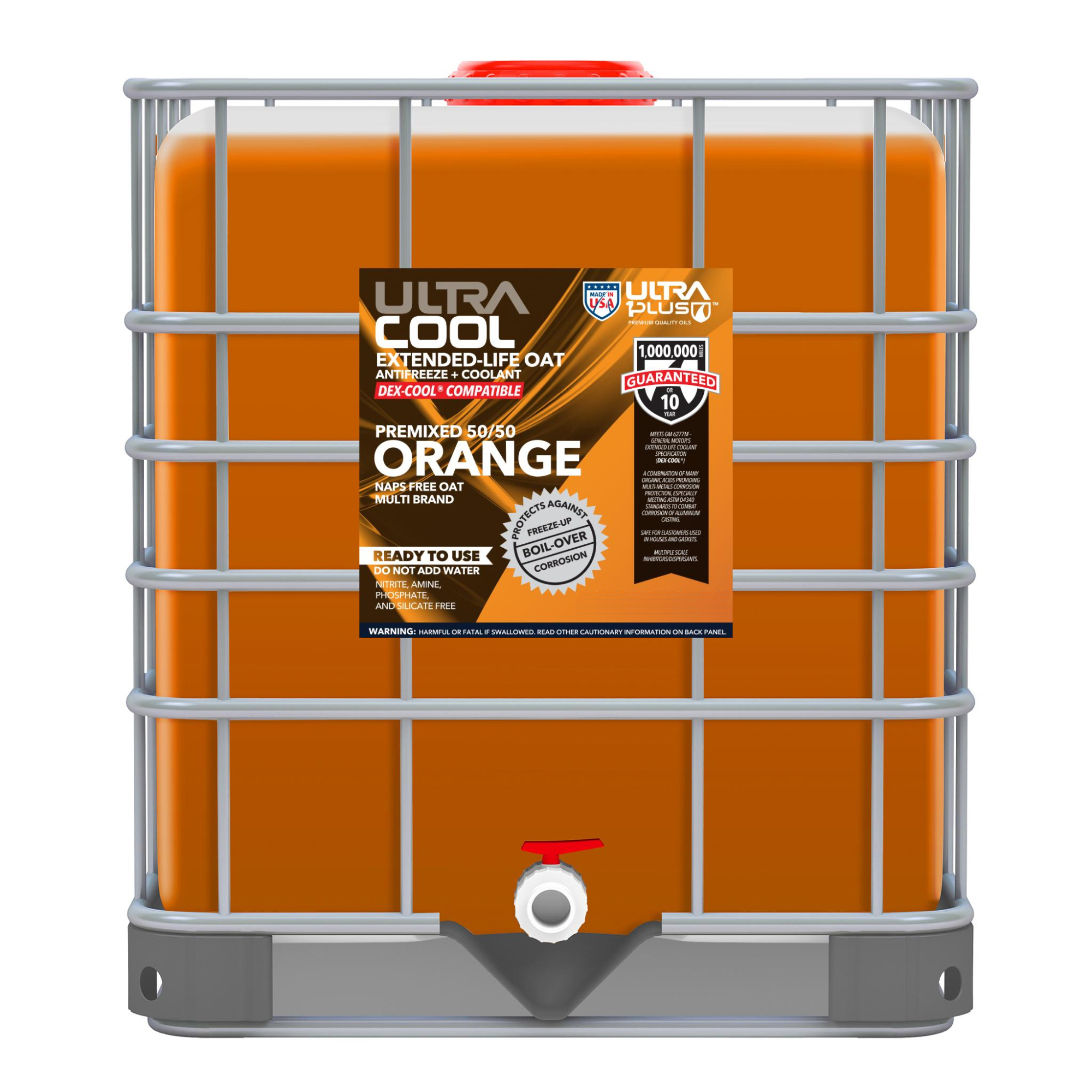 Ultra1Plus UltraCool OAT Antifreeze + Coolant - 50/50 Premix, 250 Gal., Orange, Model# UL935